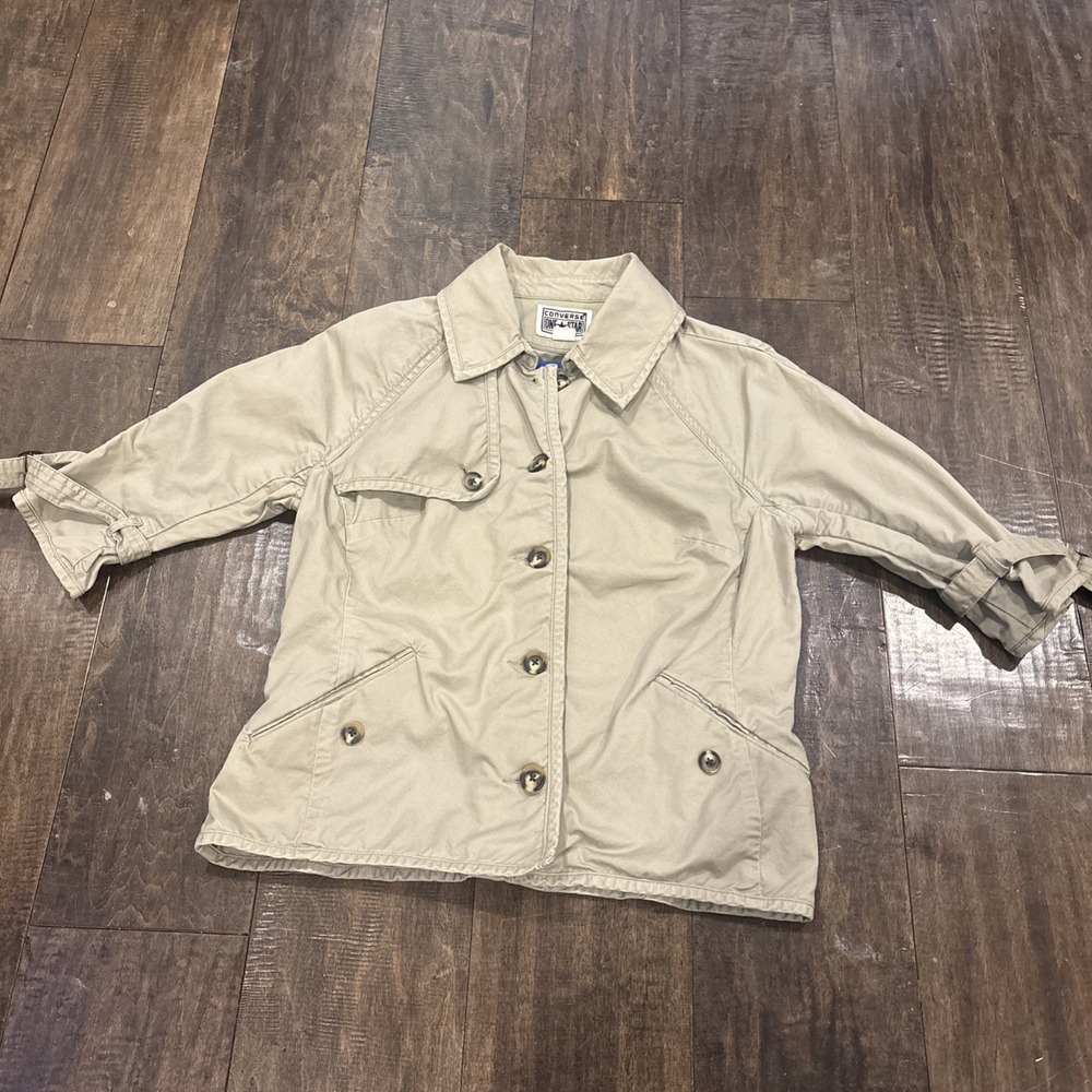 Converse One Star Junior Large 100% Cotton Cute Khaki Jacket~Button Up~Pockets